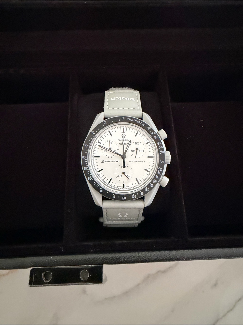 Omega Speedmaster Moonwatch White Dial Men's Watch with Gray Strap
